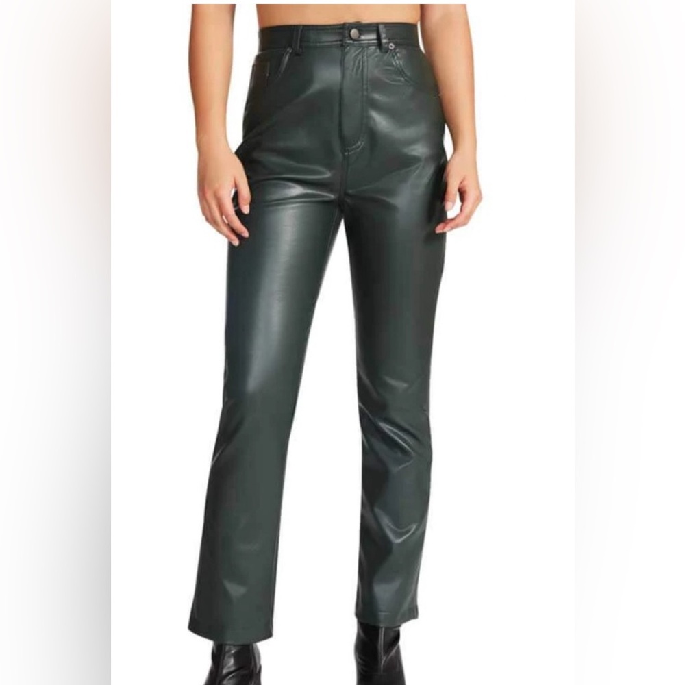 ❤️ Steve Madden Green Straight Leg Faux Leather Pants Sz 26